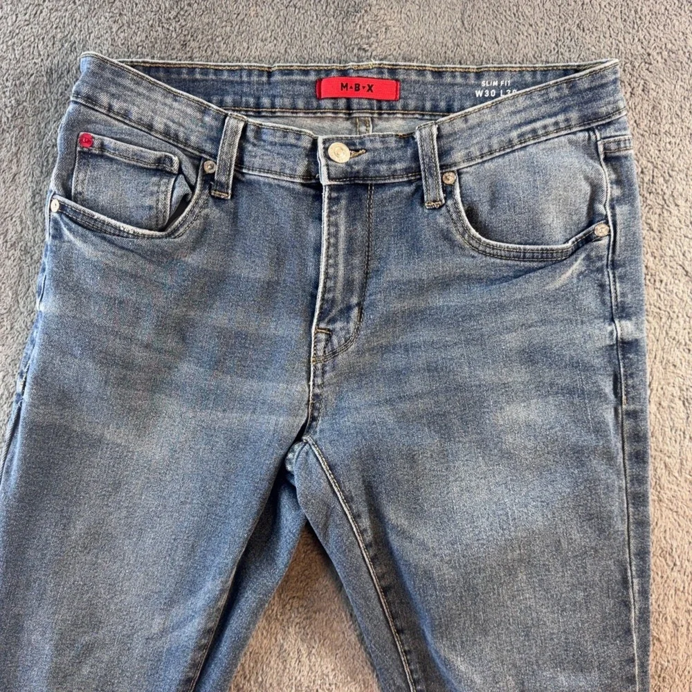 M-B-X‎ Mens Slim Fit Jeans Medium Wash Denim W30 L30 Casual Five Pocket Pants